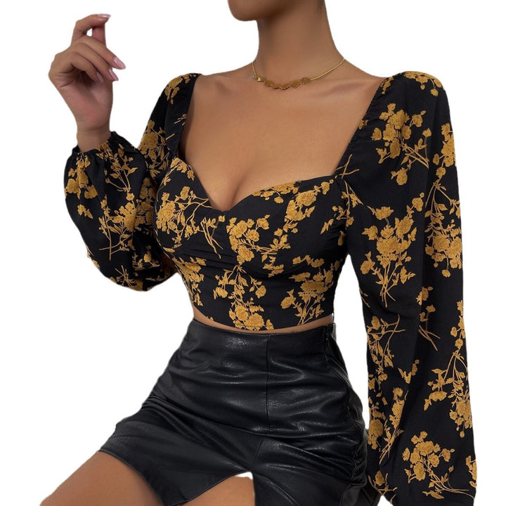 Haut court pour femmes avec motif floral et élégante manche bouffante Levoire