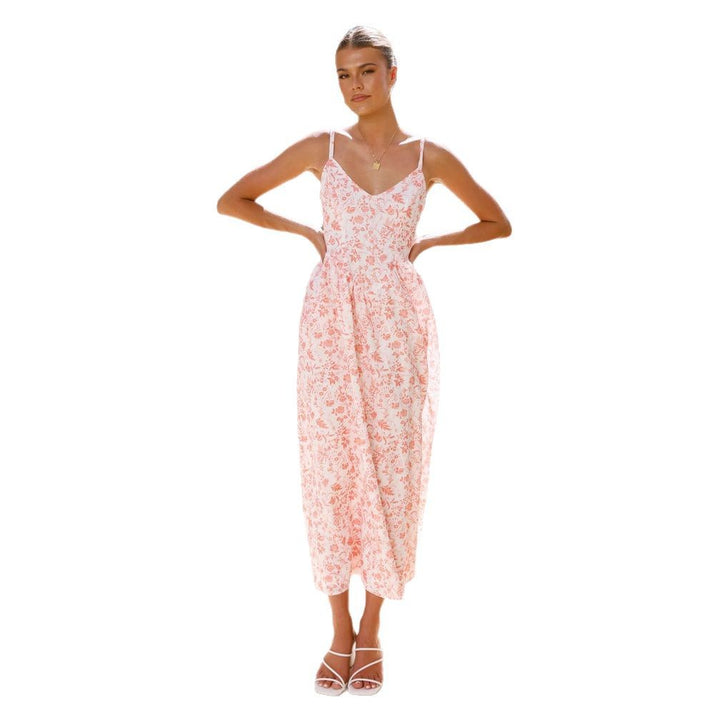 Robe maxi élégante pour femmes avec motif floral fin et délicates bretelles spaghetti Levoire