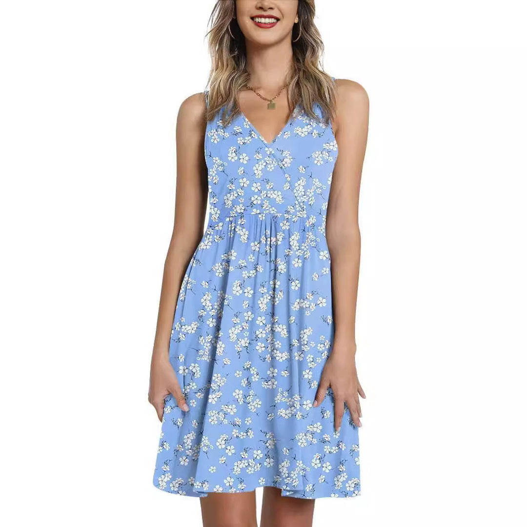 Robes florales pour femmes avec une silhouette en A et un décolleté en V Levoire
