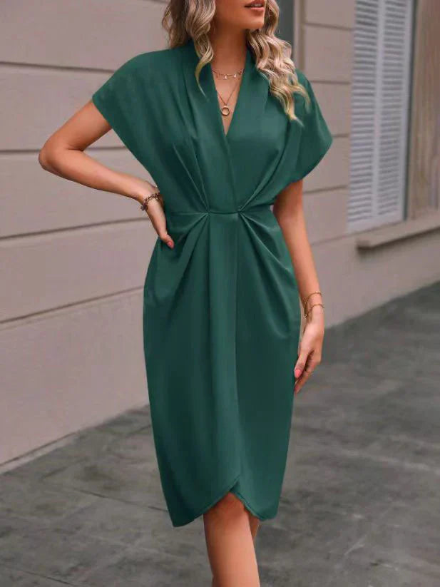 Levoire | Robe Midi Portefeuille Noire Vert foncé