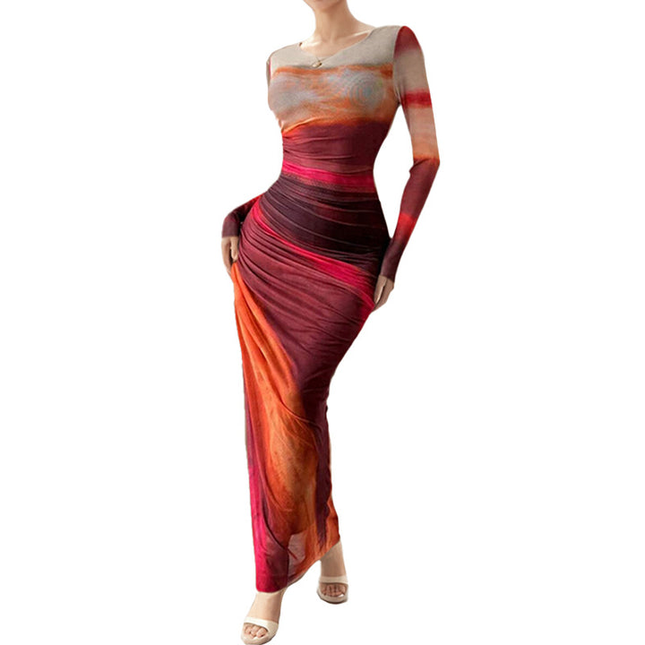 Robe maxi élégante pour femmes avec effet drapé raffiné et manches longues Levoire