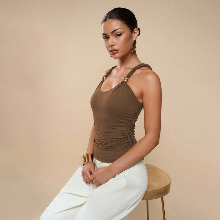 Haut élégant pour femmes à bretelles spaghetti avec des détails de nœud sophistiqués et une taille élastique Levoire