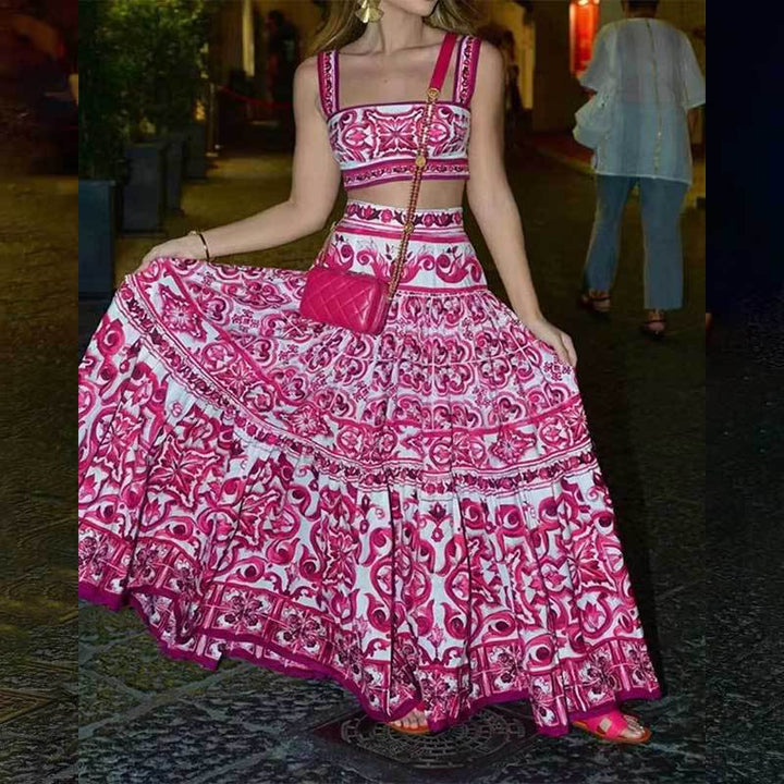 Ensemble femme deux pièces avec imprimé floral et jupe évasée Levoire