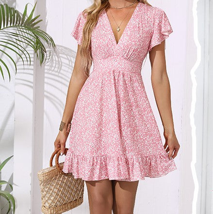 Robe femme à col V avec jupe fluide et détails volantés Levoire