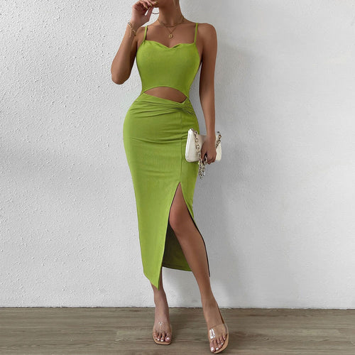 Robe maxi découpée pour femme avec décolleté en V élégant et fente haute Levoire