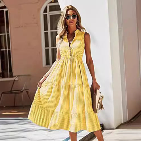 Robe midi femme avec motif rayé et patte de boutonnage Levoire