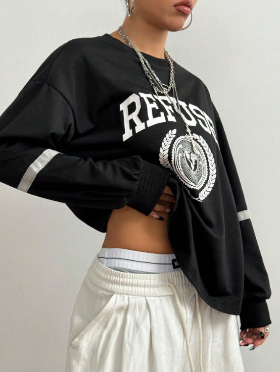 Sweatshirt Femme Surdimensionné avec Grand Imprimé et Accents Décoratifs Levoire