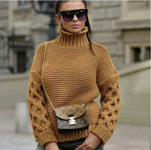 Pull en tricot pour femmes avec col montant et manches volumineuses Levoire