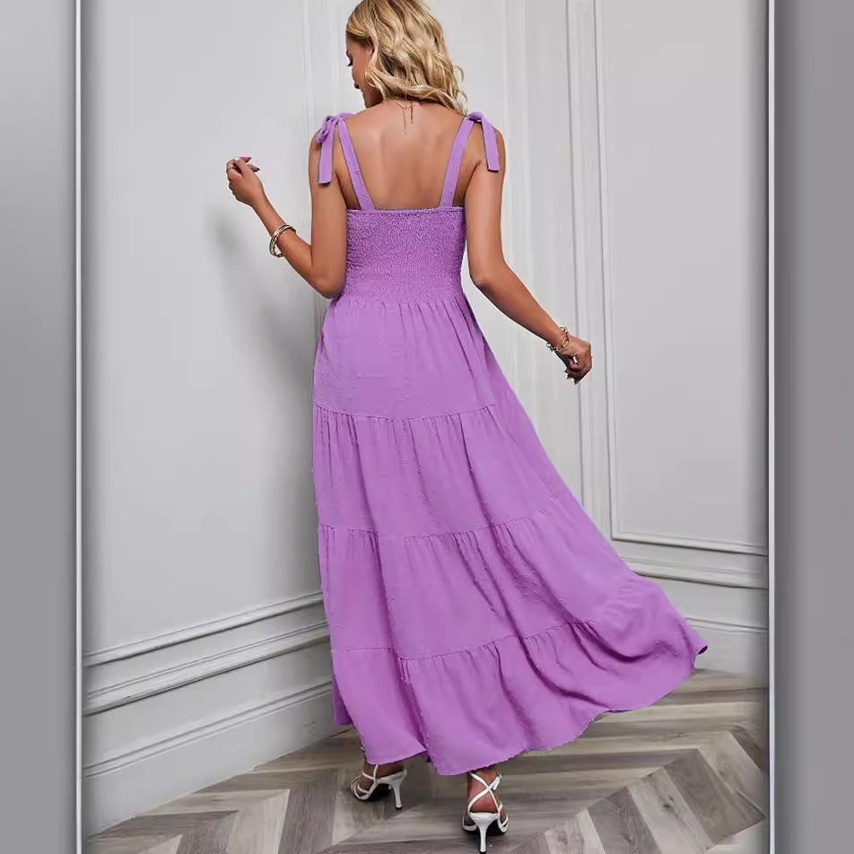 Robe Maxi Femme avec Bretelles Volantes et Ourlet Évasé Levoire