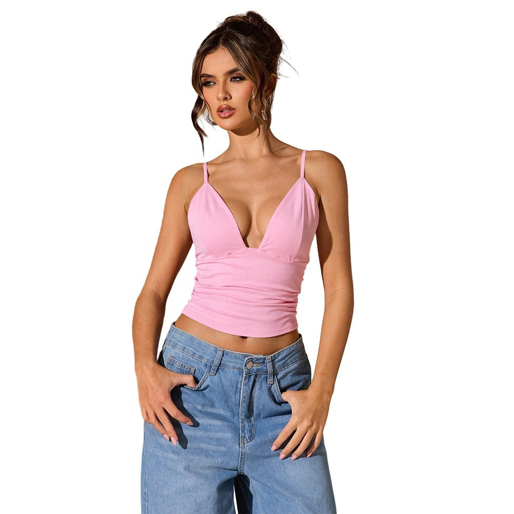 Top sans manches pour femmes avec décolleté en V profond et bretelles spaghetti à la mode Levoire