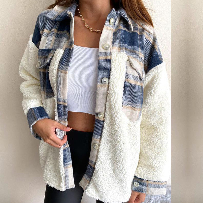 Veste chemise en polaire pour femmes avec motif à carreaux et coupe décontractée Levoire