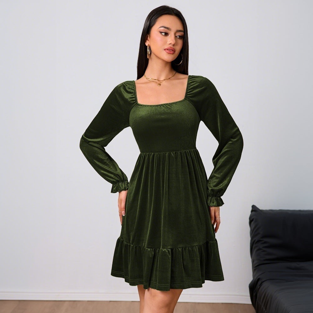 Robe minime en velours pour femmes avec volants et manches bouffantes de bon goût Levoire