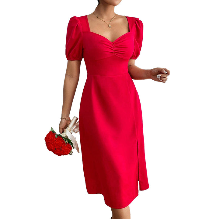 Robe midi pour femmes avec manches bouffantes et fente latérale élégante Levoire