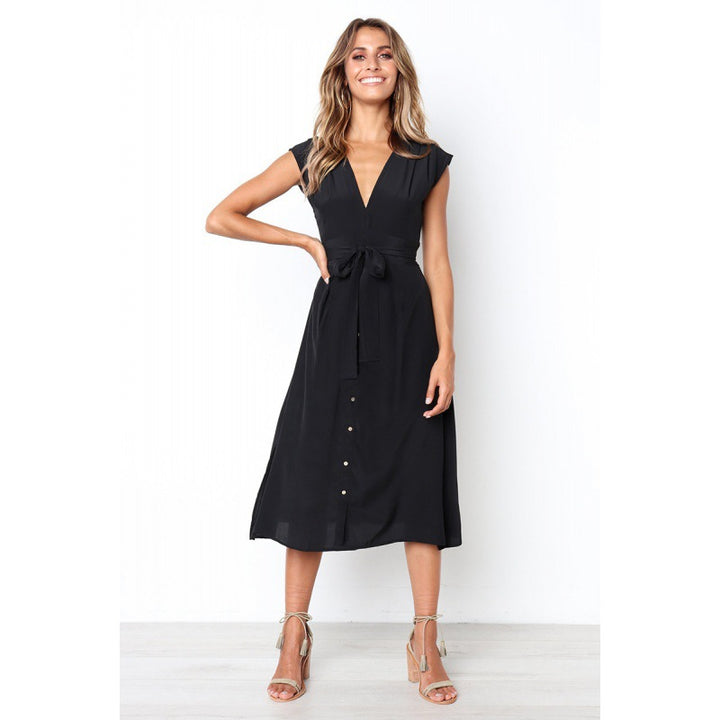 Robe midi pour femme avec un chic décolleté en V et une ceinture ajustée Levoire
