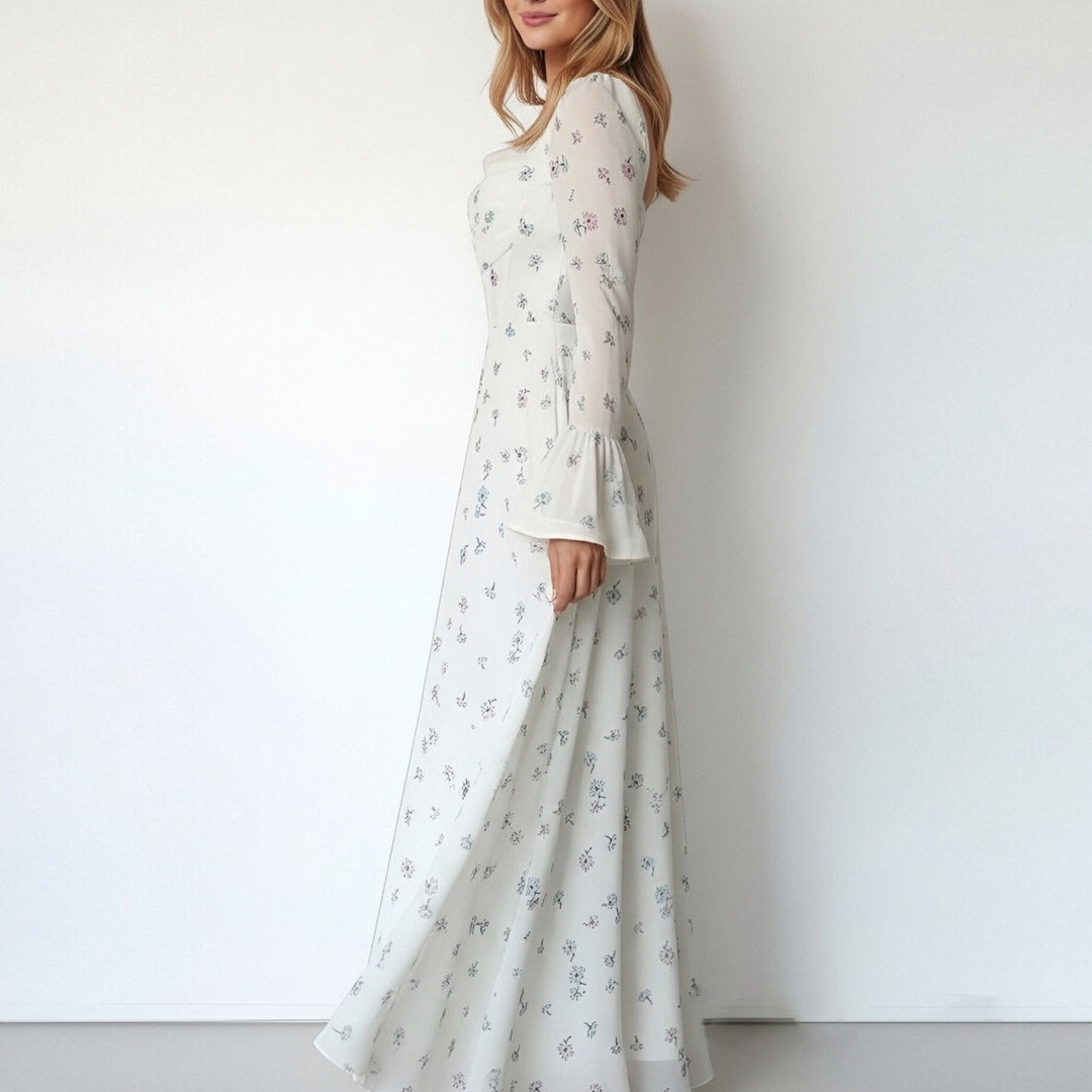 Robe maxi élégante pour femmes avec appliqués floraux et manches volumineuses Levoire