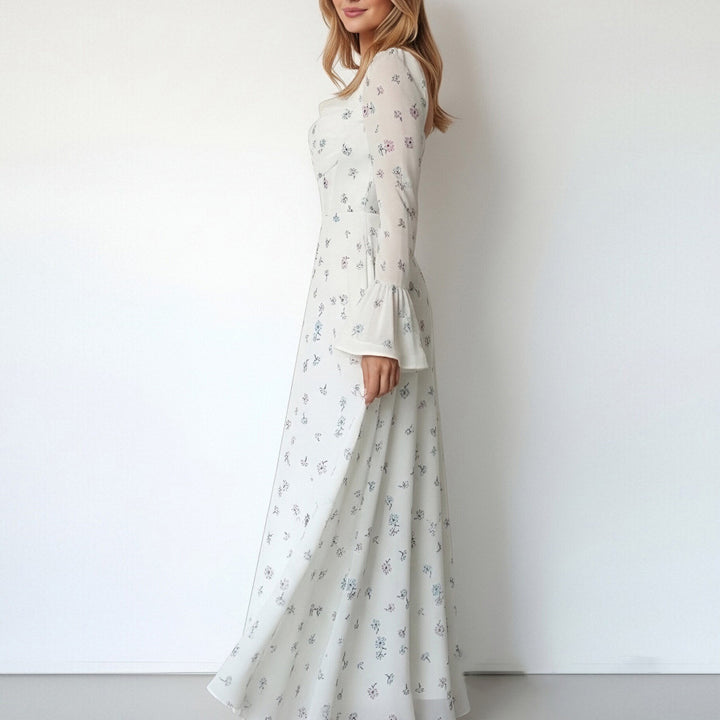 Robe maxi élégante pour femmes avec appliqués floraux et manches volumineuses Levoire