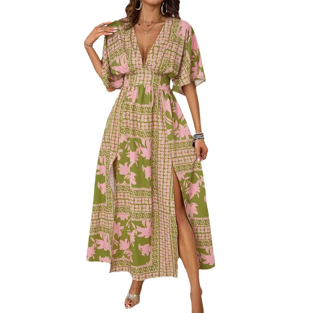 Robe Maxi Élégante pour Femmes avec Décolleté en V Profond et Fente Latérale Levoire