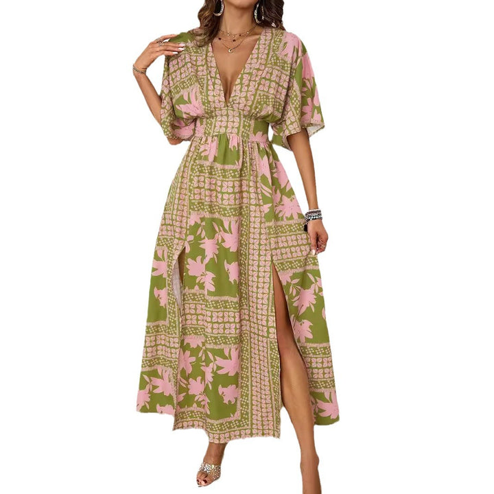 Robe Maxi Élégante pour Femmes avec Décolleté en V Profond et Fente Latérale Levoire