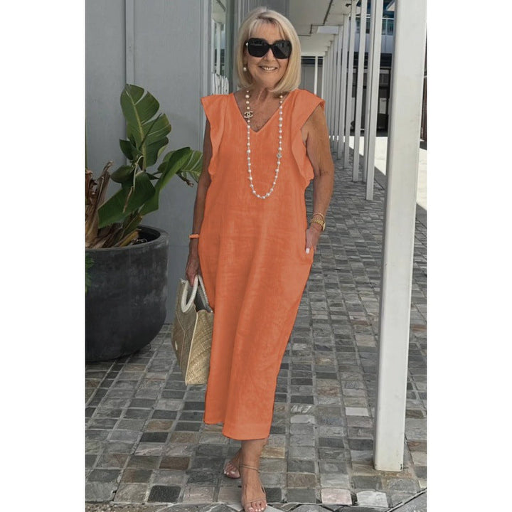 Levoire | Chic Takana Noueur de Col Doux Manche Robe en Coton Orange