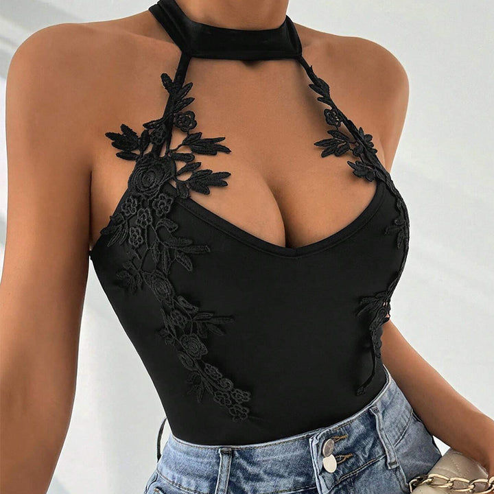 Body-halter pour femme avec accents en dentelle florale et décolleté en V profond Levoire