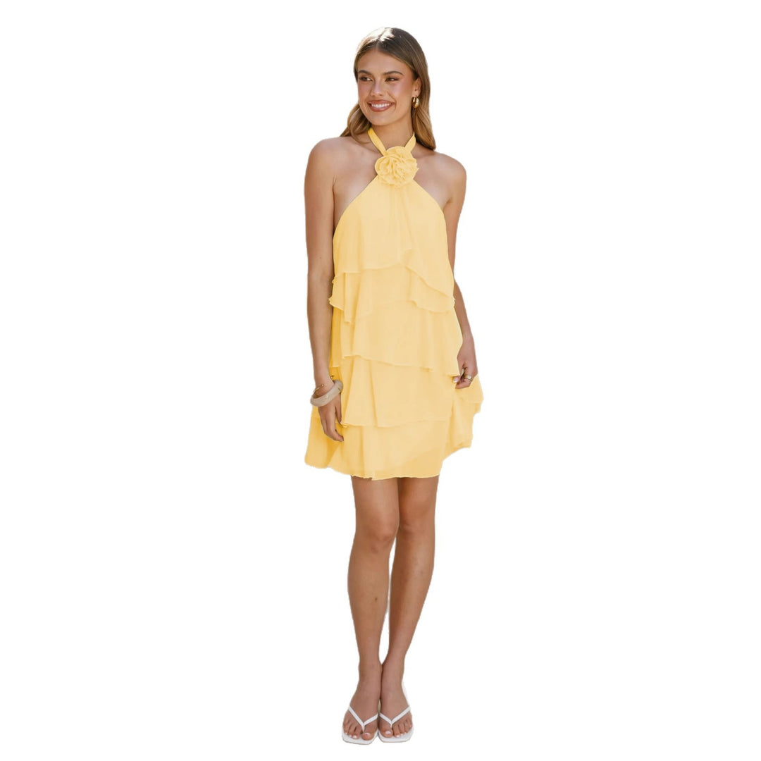 Robe à volants à dos nu pour femmes avec design superposé Levoire