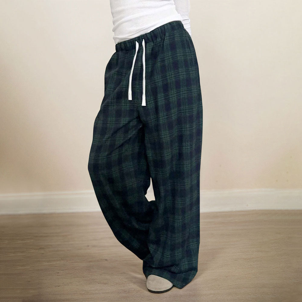 Pantalons à carreaux décontractés pour femmes avec taille élastique et cordon de serrage ajustable Levoire