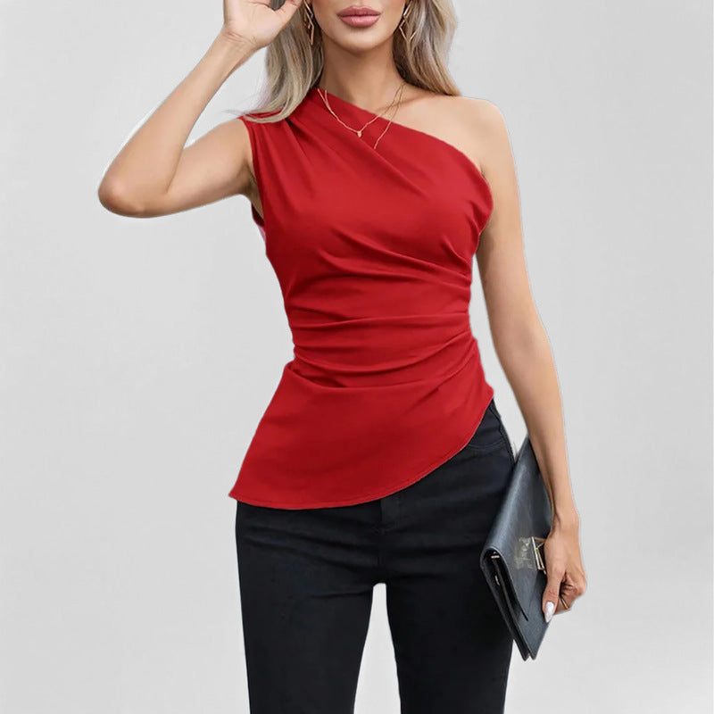 Tops Élégant Femme À Une Épaule avec Volants et Coupe Asymétrique Levoire