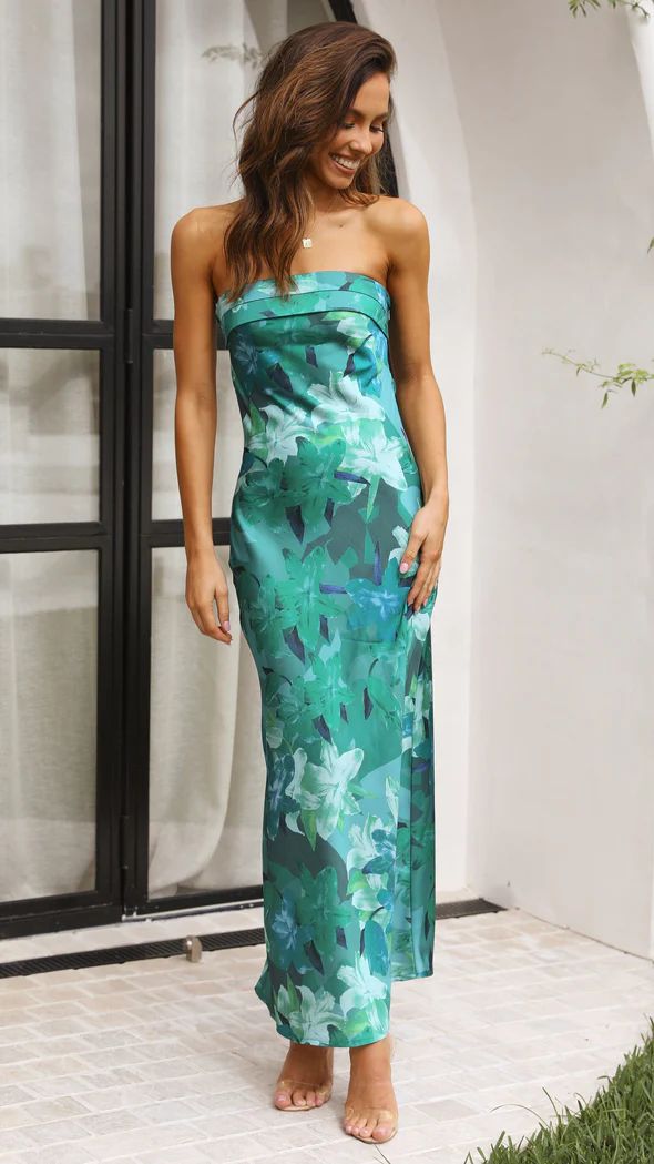 Levoire | Robe tube sans bretelles, sans dos, pour femme Impression verte