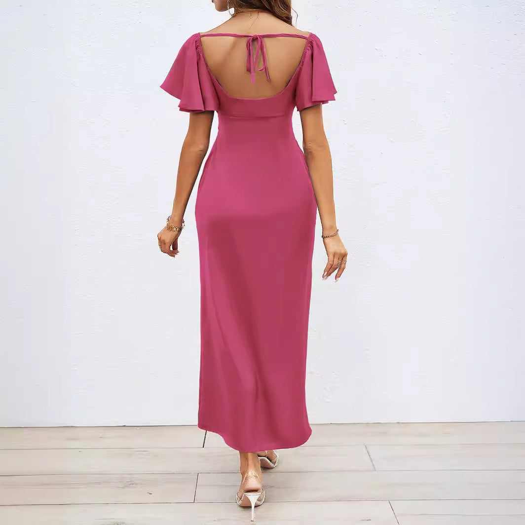 Vêtements maxi pour femmes avec design décoletté, détail de nœud élégant et tissu fluide Levoire