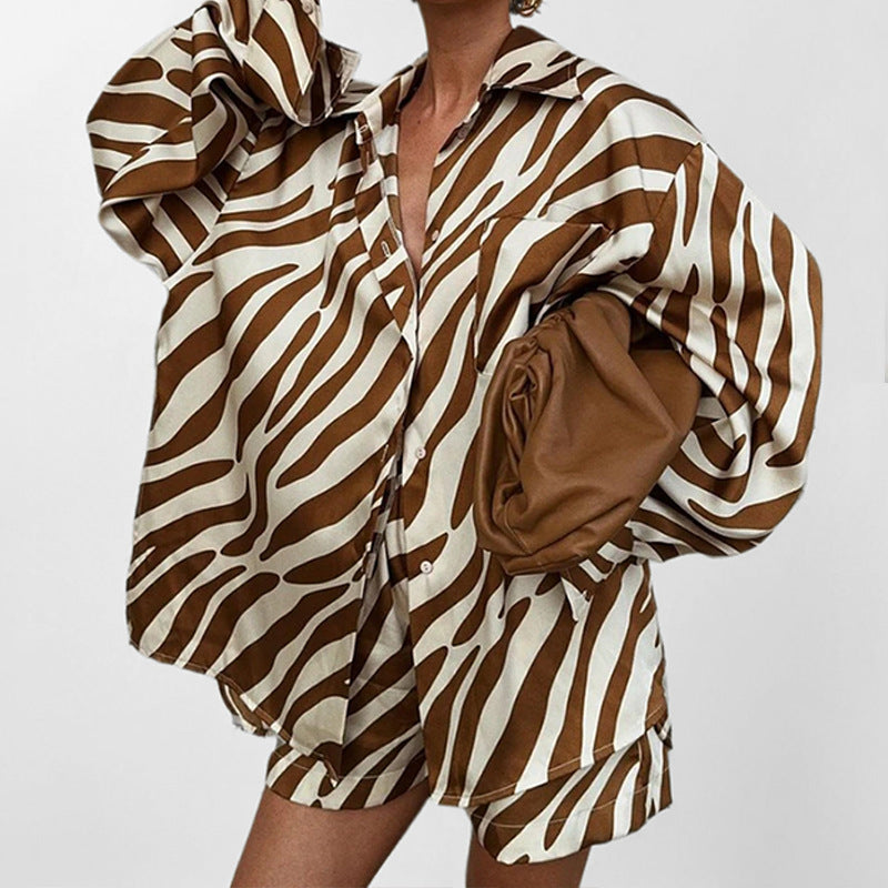 Chemise Oversize Femme avec Imprimé Zèbre et Manches Courtes Levoire