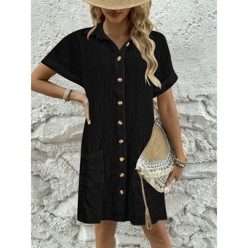 Levoire | Robe Serviette Simple Grand Col V bouton Robe Noir