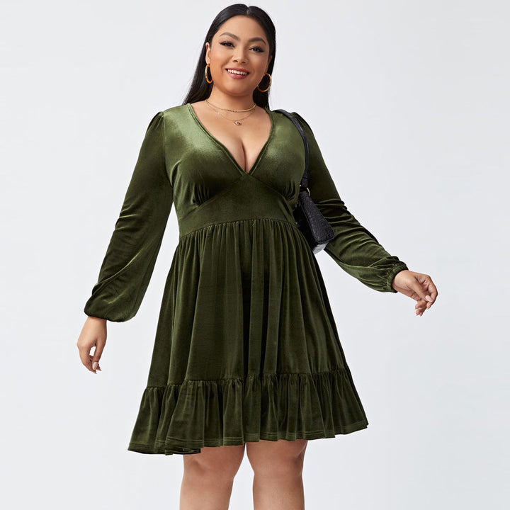 Levoire | Robe en velours Manches longues Robe en velours sexy Vert kaki