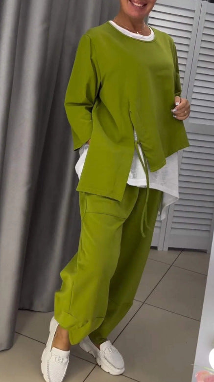 Ensemble de loisirs décontracté pour femmes en deux pièces avec haut asymétrique et pantalon confortable Levoire