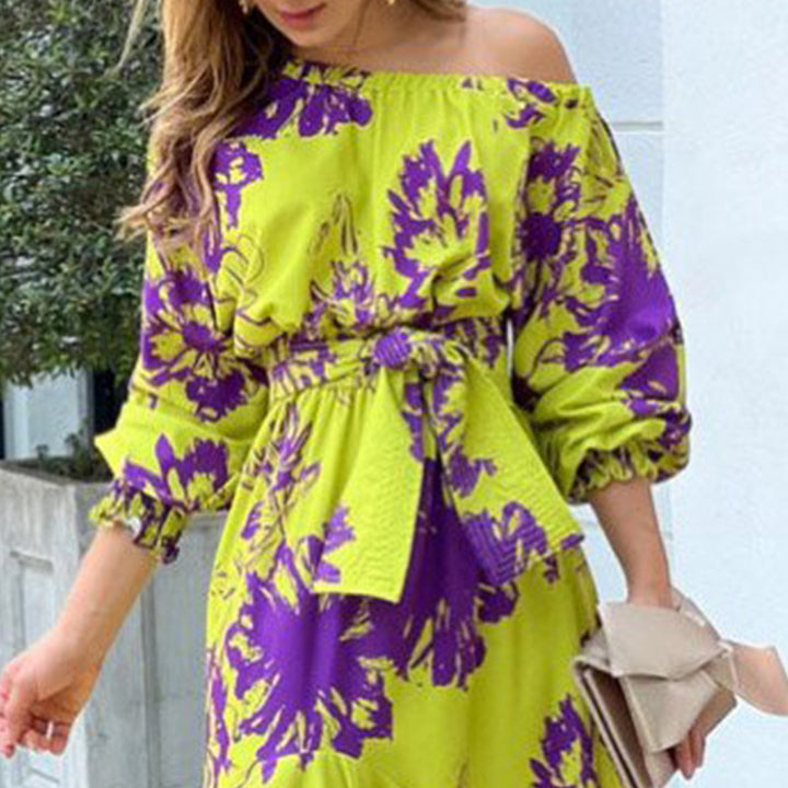 Robe maxi élégante pour femme avec design dénudé des épaules et détails volants Levoire