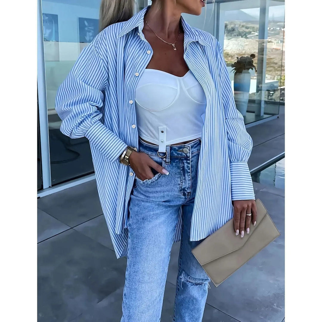 Levoire | Confortable et décontracté blouse rayée large