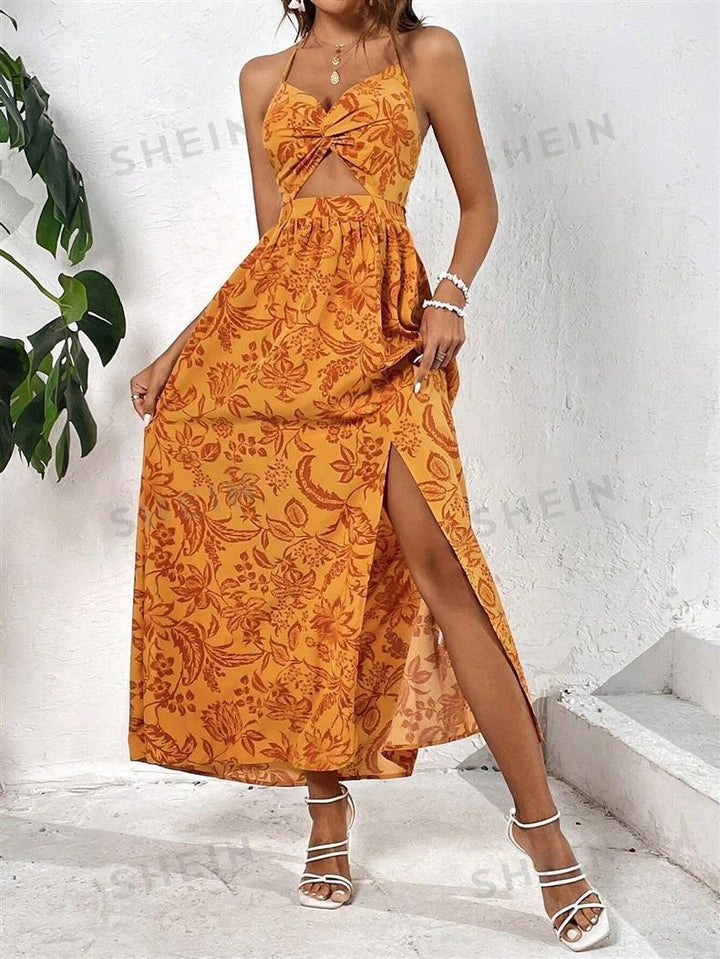 Robe maxi femme avec design découpé floral et fente latérale Levoire