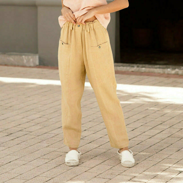 Levoire | Pantalons D'Été Légers Pour Femmes Avec Taille Élastique Jaune