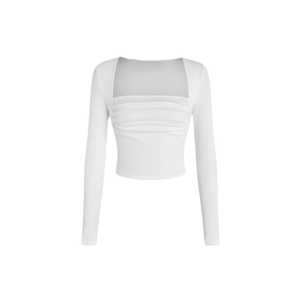 Chemise pour femmes à manches longues courte avec un design drapé sophistiqué et un col rond de mode Levoire