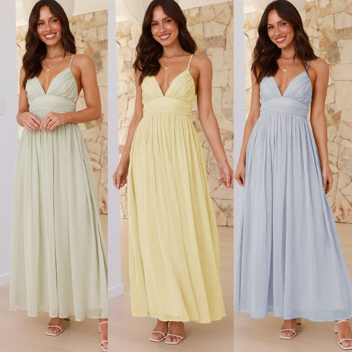 Robe maxi élégante pour femmes avec décolleté en V profond et jupe fluide Levoire
