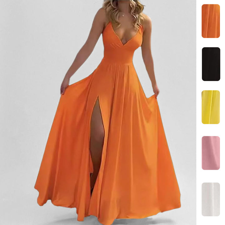 Robe maxi fluide pour femmes avec décolleté en V profond et fente haute Levoire