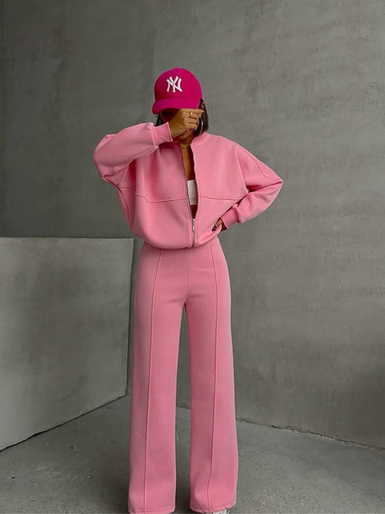 Levoire | Trendik Street Style Veste Pantalon Long Set Rosa