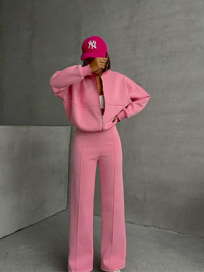 Levoire | Trendik Street Style Veste Pantalon Long Set Rosa