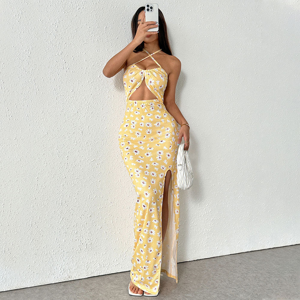 Robe mini d'été pour femmes avec détail découpé floral et taille étroite Levoire