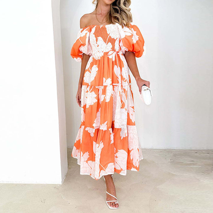 Robe Maxi pour femmes avec de volumineuses manches bouffantes et un design floral Levoire