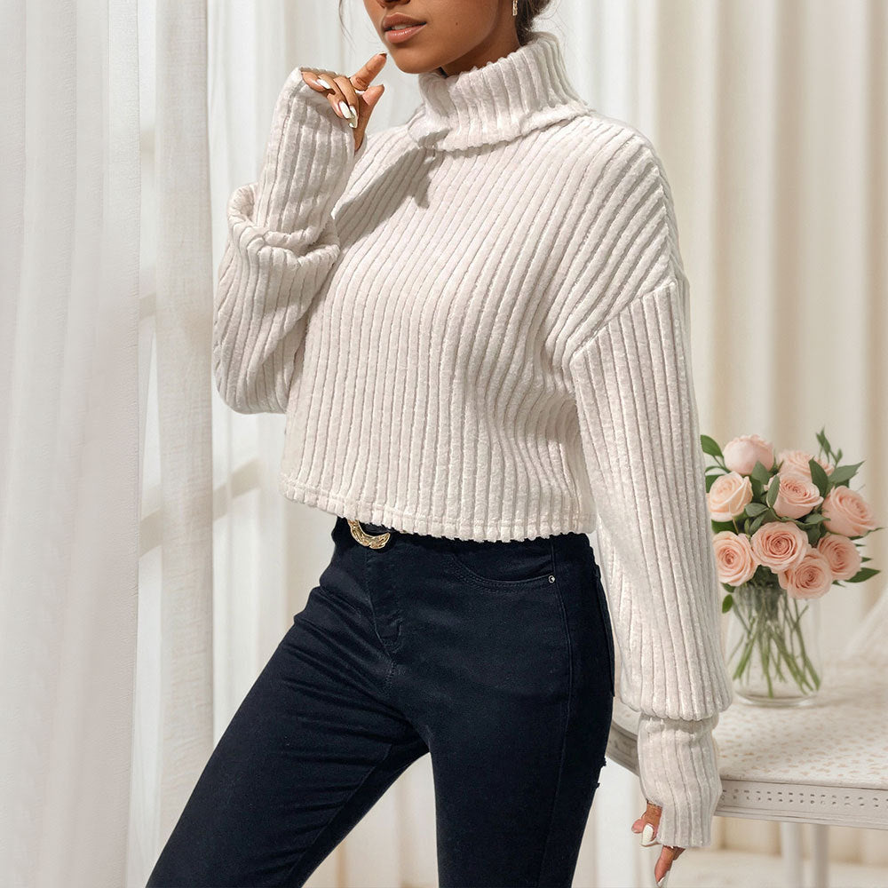 Sweat cropped femme avec col haut et structure de fines côtes Levoire