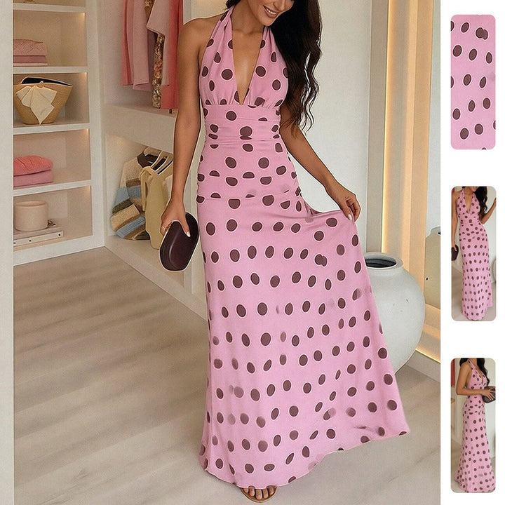 Robe maxi femme avec col halter et motif pois ludique Levoire
