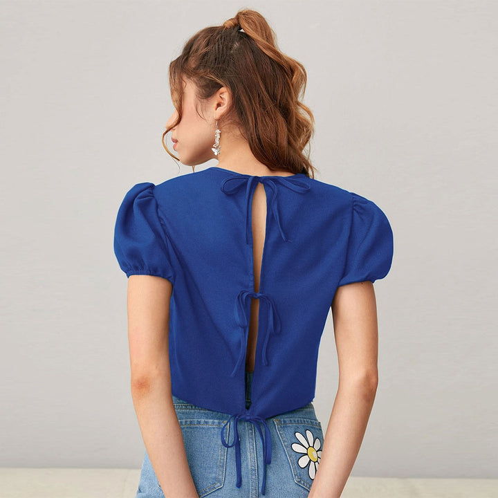 Haut court pour femmes avec manches bouffantes et col rond doux Levoire