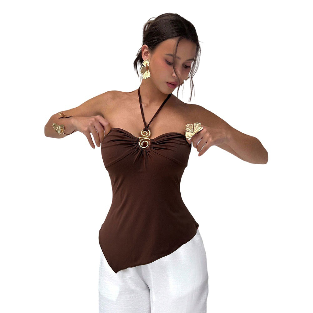 Top enveloppant pour femmes avec drapage élégant et col ajustable Levoire