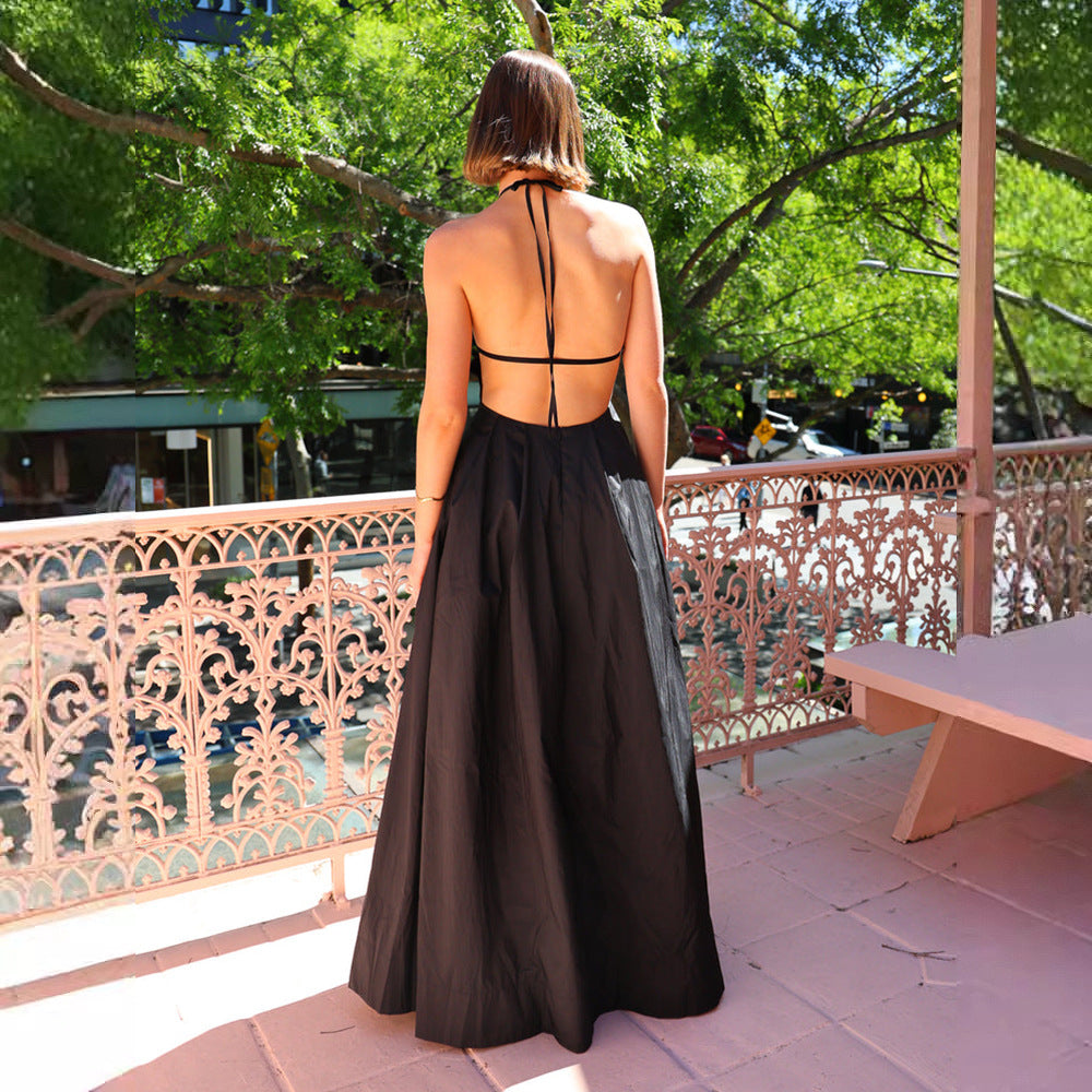 Robe de soirée longue pour femme avec découpe profonde au dos et jupe fluide Levoire