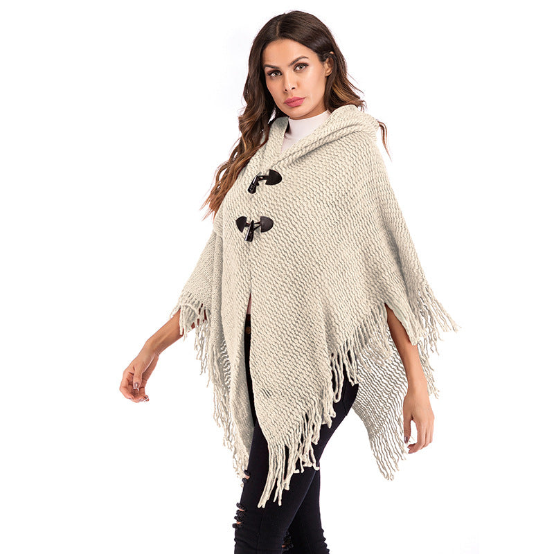 Poncho oversize pour femmes avec col roulé et motif à carreaux décontracté Levoire